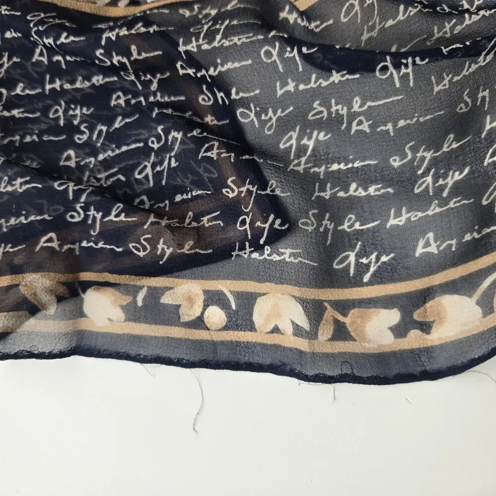 Vintage Halston Silk Scarf Floral Writing American Style Halston Life 20.5x19